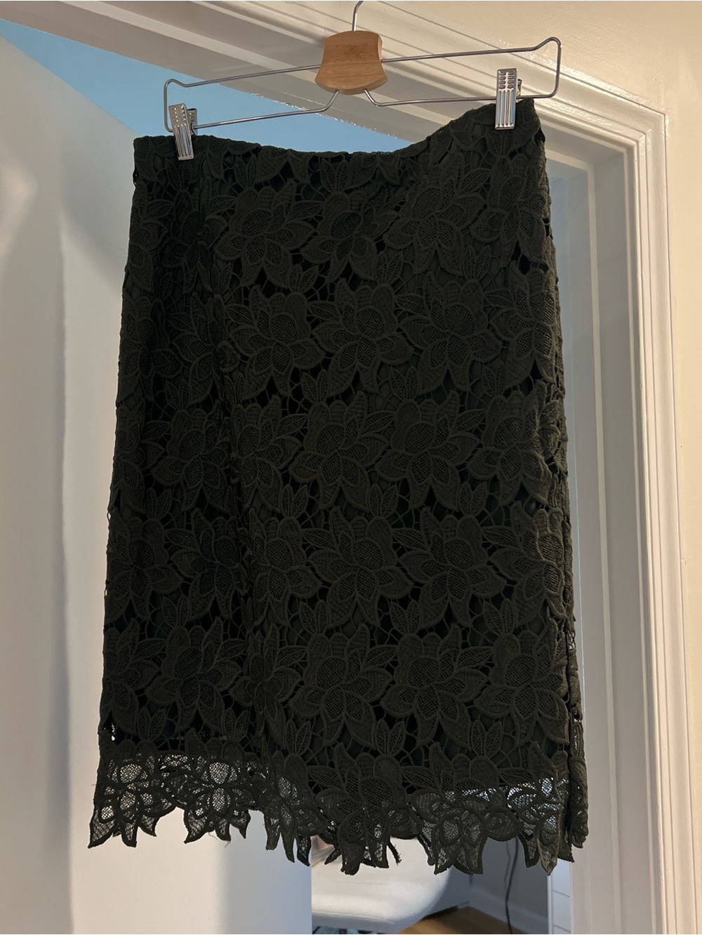 Ann Taylor Olive Lace Floral Pencil Skirt